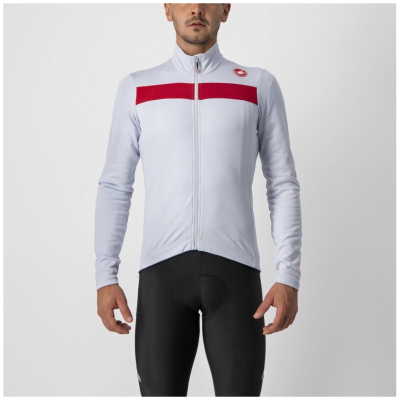 Castelli Puro 3 Jersey FZ - Silver Gray/Red Reflex